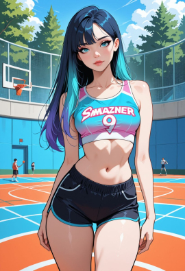 masterpiece, best quality, amazing quality, high-resolution, detailed skin, cheeky, posing, vibrant colors, warm tones, 1girl, lipstick, uncensored, makeup, nose, lips, detailed face, medium breasts, thick thighs, long hair, straight hair, shorts, crop top, outdoors, basketball_court, sunny, daytime, summer, masterpiece, best quality, amazing quality, very aesthetic, absurdres, newest, zPDXLxxx zPDXL3
Negative prompt: 3d, lowres, worst quality, bad quality, sepia, asian, red hair, pubic hair, excessive cum, bad anatomy, jpeg artifacts, signature, watermark, old, oldest, censored, bar censor, large breasts, zPDXLxxx-neg
Steps: 30, Sampler: Euler a, Schedule type: Automatic, CFG scale: 5.5, Seed: 3131520278, Size: 832x1216, Model hash: 29dd7b2a74, Model: animij_v10, Denoising strength: 0.35, Style Selector Enabled: True, Style Selector Randomize: False, Style Selector Style: base, Hires Module 1: Use same choices, Hires sampler: DPM++ 2M, Hires CFG Scale: 1, Hires schedule type: Karras, Hires upscale: 2, Hires steps: 10, Hires upscaler: 4x-UltraSharp, TI: "zPDXLxxx, zPDXL, zPDXLxxx, zPDXL", Version: f2.0.1v1.10.1-previous-669-gdfdcbab6