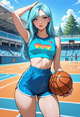 masterpiece, best quality, amazing quality, high-resolution, detailed skin, cheeky, posing, vibrant colors, warm tones, 1girl, lipstick, uncensored, makeup, nose, lips, detailed face, medium breasts, thick thighs, long hair, straight hair, shorts, crop top, outdoors, basketball_court, sunny, daytime, summer, masterpiece, best quality, amazing quality, very aesthetic, absurdres, newest, zPDXLxxx zPDXL3
Negative prompt: 3d, lowres, worst quality, bad quality, sepia, asian, red hair, pubic hair, excessive cum, bad anatomy, jpeg artifacts, signature, watermark, old, oldest, censored, bar censor, large breasts, zPDXLxxx-neg
Steps: 30, Sampler: Euler a, Schedule type: Automatic, CFG scale: 5.5, Seed: 3131520280, Size: 832x1216, Model hash: 29dd7b2a74, Model: animij_v10, Denoising strength: 0.35, Style Selector Enabled: True, Style Selector Randomize: False, Style Selector Style: base, Hires Module 1: Use same choices, Hires sampler: DPM++ 2M, Hires CFG Scale: 1, Hires schedule type: Karras, Hires upscale: 2, Hires steps: 10, Hires upscaler: 4x-UltraSharp, TI: "zPDXLxxx, zPDXL, zPDXLxxx, zPDXL", Version: f2.0.1v1.10.1-previous-669-gdfdcbab6