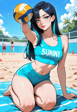 masterpiece, best quality, amazing quality, high-resolution, detailed skin, cheeky, posing, vibrant colors, warm tones, 1girl, lipstick, uncensored, makeup, nose, lips, detailed face, medium breasts, thick thighs, bare feet, long hair, straight hair, shorts, crop top, beach, volleyball_court, volleyball, sunny, daytime, summer, masterpiece, best quality, amazing quality, very aesthetic, absurdres, newest, zPDXLxxx zPDXL3
Negative prompt: 3d, lowres, worst quality, bad quality, sepia, asian, red hair, pubic hair, excessive cum, bad anatomy, jpeg artifacts, signature, watermark, old, oldest, censored, bar censor, large breasts, zPDXLxxx-neg
Steps: 30, Sampler: Euler a, Schedule type: Automatic, CFG scale: 5.5, Seed: 3131520276, Size: 832x1216, Model hash: 29dd7b2a74, Model: animij_v10, Denoising strength: 0.35, Style Selector Enabled: True, Style Selector Randomize: False, Style Selector Style: base, Hires Module 1: Use same choices, Hires sampler: DPM++ 2M, Hires CFG Scale: 1, Hires schedule type: Karras, Hires upscale: 2, Hires steps: 10, Hires upscaler: 4x-UltraSharp, TI: "zPDXLxxx, zPDXL, zPDXLxxx, zPDXL", Version: f2.0.1v1.10.1-previous-669-gdfdcbab6