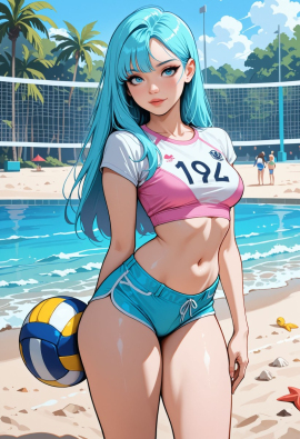 masterpiece, best quality, amazing quality, high-resolution, detailed skin, cheeky, posing, vibrant colors, warm tones, 1girl, lipstick, uncensored, makeup, nose, lips, detailed face, medium breasts, thick thighs, bare feet, long hair, straight hair, shorts, crop top, beach, volleyball_court, volleyball, sunny, daytime, summer, masterpiece, best quality, amazing quality, very aesthetic, absurdres, newest, zPDXLxxx zPDXL3
Negative prompt: 3d, lowres, worst quality, bad quality, sepia, asian, red hair, pubic hair, excessive cum, bad anatomy, jpeg artifacts, signature, watermark, old, oldest, censored, bar censor, large breasts, zPDXLxxx-neg
Steps: 30, Sampler: Euler a, Schedule type: Automatic, CFG scale: 5.5, Seed: 3131520278, Size: 832x1216, Model hash: 29dd7b2a74, Model: animij_v10, Denoising strength: 0.35, Style Selector Enabled: True, Style Selector Randomize: False, Style Selector Style: base, Hires Module 1: Use same choices, Hires sampler: DPM++ 2M, Hires CFG Scale: 1, Hires schedule type: Karras, Hires upscale: 2, Hires steps: 10, Hires upscaler: 4x-UltraSharp, TI: "zPDXLxxx, zPDXL, zPDXLxxx, zPDXL", Version: f2.0.1v1.10.1-previous-669-gdfdcbab6