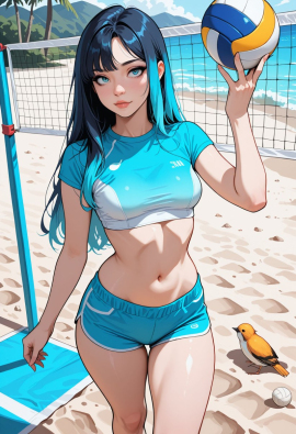 masterpiece, best quality, amazing quality, high-resolution, detailed skin, cheeky, posing, vibrant colors, warm tones, 1girl, lipstick, uncensored, makeup, nose, lips, detailed face, medium breasts, thick thighs, bare feet, long hair, straight hair, shorts, crop top, beach, volleyball_court, volleyball, sunny, daytime, summer, masterpiece, best quality, amazing quality, very aesthetic, absurdres, newest, zPDXLxxx zPDXL3
Negative prompt: 3d, lowres, worst quality, bad quality, sepia, asian, red hair, pubic hair, excessive cum, bad anatomy, jpeg artifacts, signature, watermark, old, oldest, censored, bar censor, large breasts, zPDXLxxx-neg
Steps: 30, Sampler: Euler a, Schedule type: Automatic, CFG scale: 5.5, Seed: 3131520279, Size: 832x1216, Model hash: 29dd7b2a74, Model: animij_v10, Denoising strength: 0.35, Style Selector Enabled: True, Style Selector Randomize: False, Style Selector Style: base, Hires Module 1: Use same choices, Hires sampler: DPM++ 2M, Hires CFG Scale: 1, Hires schedule type: Karras, Hires upscale: 2, Hires steps: 10, Hires upscaler: 4x-UltraSharp, TI: "zPDXLxxx, zPDXL, zPDXLxxx, zPDXL", Version: f2.0.1v1.10.1-previous-669-gdfdcbab6