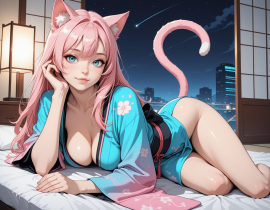 1girl, pink hair, cat ears, cat tail, masterpiece, 4k, medium breasts, cute, looking at viewer, adult, neon edge kimono, blue eyes,
Negative prompt: lowres, bad anatomy, extra limbs, poorly drawn hands, missing fingers, blurry, cropped, out of frame, deformed, disfigured, text, watermark, signature, ugly, duplicate, morbid, mutilated, extra fingers, fused fingers, long neck, malformed limbs, missing arms, extra legs, distorted perspective, bad proportions, gross proportions, censored, doll-like, child-like, underage, loli, wet
Steps: 25, Sampler: Euler a, Schedule type: Automatic, CFG scale: 4, Seed: 2137227096, Size: 1152x896, Model hash: 29dd7b2a74, Model: animij_v10, Denoising strength: 0.35, Style Selector Enabled: True, Style Selector Randomize: False, Style Selector Style: base, Hires Module 1: Use same choices, Hires CFG Scale: 1, Hires upscale: 2, Hires steps: 10, Hires upscaler: 4x-UltraSharp, Discard penultimate sigma: True, NGMS: 3.0, NGMS all steps: True, Version: f2.0.1v1.10.1-previous-669-gdfdcbab6