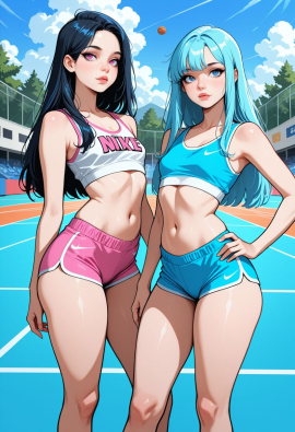 masterpiece, best quality, amazing quality, high-resolution, detailed skin, cheeky, posing, vibrant colors, warm tones, 2girls, lipstick, uncensored, makeup, nose, lips, detailed face, small breasts, thick thighs, long hair, straight hair, wearing nike pro, shorts, crop top, outdoors, basketball_court, sunny, daytime, summer, masterpiece, best quality, amazing quality, very aesthetic, absurdres, newest, zPDXLxxx zPDXL3
Negative prompt: 3d, lowres, worst quality, bad quality, sepia, asian, red hair, pubic hair, excessive cum, bad anatomy, jpeg artifacts, signature, watermark, old, oldest, censored, bar censor, large breasts, zPDXLxxx-neg
Steps: 30, Sampler: Euler a, Schedule type: Automatic, CFG scale: 5.5, Seed: 3131520273, Size: 832x1216, Model hash: 29dd7b2a74, Model: animij_v10, Denoising strength: 0.35, Style Selector Enabled: True, Style Selector Randomize: False, Style Selector Style: base, Hires Module 1: Use same choices, Hires sampler: DPM++ 2M, Hires CFG Scale: 1, Hires schedule type: Karras, Hires upscale: 2, Hires steps: 10, Hires upscaler: 4x-UltraSharp, TI: "zPDXLxxx, zPDXL, zPDXLxxx, zPDXL", Version: f2.0.1v1.10.1-previous-669-gdfdcbab6