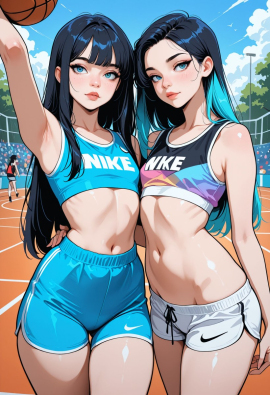 masterpiece, best quality, amazing quality, high-resolution, detailed skin, cheeky, posing, vibrant colors, warm tones, 2girls, lipstick, uncensored, makeup, nose, lips, detailed face, small breasts, thick thighs, long hair, straight hair, wearing nike pro, shorts, crop top, outdoors, basketball_court, sunny, daytime, summer, masterpiece, best quality, amazing quality, very aesthetic, absurdres, newest, zPDXLxxx zPDXL3
Negative prompt: 3d, lowres, worst quality, bad quality, sepia, asian, red hair, pubic hair, excessive cum, bad anatomy, jpeg artifacts, signature, watermark, old, oldest, censored, bar censor, large breasts, zPDXLxxx-neg
Steps: 30, Sampler: Euler a, Schedule type: Automatic, CFG scale: 5.5, Seed: 3131520277, Size: 832x1216, Model hash: 29dd7b2a74, Model: animij_v10, Denoising strength: 0.35, Style Selector Enabled: True, Style Selector Randomize: False, Style Selector Style: base, Hires Module 1: Use same choices, Hires sampler: DPM++ 2M, Hires CFG Scale: 1, Hires schedule type: Karras, Hires upscale: 2, Hires steps: 10, Hires upscaler: 4x-UltraSharp, TI: "zPDXLxxx, zPDXL, zPDXLxxx, zPDXL", Version: f2.0.1v1.10.1-previous-669-gdfdcbab6
