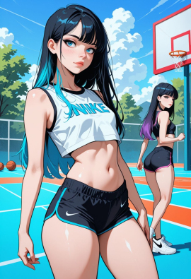 masterpiece, best quality, amazing quality, high-resolution, detailed skin, cheeky, posing, vibrant colors, warm tones, 2girls, lipstick, uncensored, makeup, nose, lips, detailed face, small breasts, thick thighs, long hair, straight hair, wearing nike pro, shorts, crop top, outdoors, basketball_court, sunny, daytime, summer, masterpiece, best quality, amazing quality, very aesthetic, absurdres, newest, zPDXLxxx zPDXL3
Negative prompt: 3d, lowres, worst quality, bad quality, sepia, asian, red hair, pubic hair, excessive cum, bad anatomy, jpeg artifacts, signature, watermark, old, oldest, censored, bar censor, large breasts, zPDXLxxx-neg
Steps: 30, Sampler: Euler a, Schedule type: Automatic, CFG scale: 5.5, Seed: 3131520279, Size: 832x1216, Model hash: 29dd7b2a74, Model: animij_v10, Denoising strength: 0.35, Style Selector Enabled: True, Style Selector Randomize: False, Style Selector Style: base, Hires Module 1: Use same choices, Hires sampler: DPM++ 2M, Hires CFG Scale: 1, Hires schedule type: Karras, Hires upscale: 2, Hires steps: 10, Hires upscaler: 4x-UltraSharp, TI: "zPDXLxxx, zPDXL, zPDXLxxx, zPDXL", Version: f2.0.1v1.10.1-previous-669-gdfdcbab6