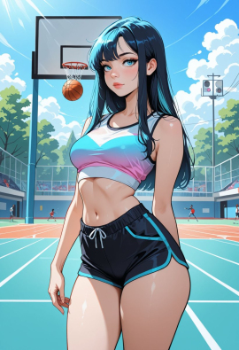 masterpiece, best quality, amazing quality, high-resolution, detailed skin, cheeky, posing, vibrant colors, warm tones, 1girl, lipstick, uncensored, makeup, nose, lips, detailed face, medium breasts, thick thighs, long hair, straight hair, shorts, crop top, outdoors, basketball_court, sunny, daytime, summer, masterpiece, best quality, amazing quality, very aesthetic, absurdres, newest, zPDXLxxx zPDXL3
Negative prompt: 3d, lowres, worst quality, bad quality, sepia, asian, red hair, pubic hair, excessive cum, bad anatomy, jpeg artifacts, signature, watermark, old, oldest, censored, bar censor, large breasts, zPDXLxxx-neg
Steps: 30, Sampler: Euler a, Schedule type: Automatic, CFG scale: 5.5, Seed: 3131520273, Size: 832x1216, Model hash: 29dd7b2a74, Model: animij_v10, Denoising strength: 0.35, Style Selector Enabled: True, Style Selector Randomize: False, Style Selector Style: base, Hires Module 1: Use same choices, Hires sampler: DPM++ 2M, Hires CFG Scale: 1, Hires schedule type: Karras, Hires upscale: 2, Hires steps: 10, Hires upscaler: 4x-UltraSharp, TI: "zPDXLxxx, zPDXL, zPDXLxxx, zPDXL", Version: f2.0.1v1.10.1-previous-669-gdfdcbab6