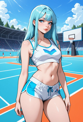 masterpiece, best quality, amazing quality, high-resolution, detailed skin, cheeky, posing, vibrant colors, warm tones, 1girl, lipstick, uncensored, makeup, nose, lips, detailed face, medium breasts, thick thighs, long hair, straight hair, shorts, crop top, outdoors, basketball_court, sunny, daytime, summer, masterpiece, best quality, amazing quality, very aesthetic, absurdres, newest, zPDXLxxx zPDXL3
Negative prompt: 3d, lowres, worst quality, bad quality, sepia, asian, red hair, pubic hair, excessive cum, bad anatomy, jpeg artifacts, signature, watermark, old, oldest, censored, bar censor, large breasts, zPDXLxxx-neg
Steps: 30, Sampler: Euler a, Schedule type: Automatic, CFG scale: 5.5, Seed: 3131520274, Size: 832x1216, Model hash: 29dd7b2a74, Model: animij_v10, Denoising strength: 0.35, Style Selector Enabled: True, Style Selector Randomize: False, Style Selector Style: base, Hires Module 1: Use same choices, Hires sampler: DPM++ 2M, Hires CFG Scale: 1, Hires schedule type: Karras, Hires upscale: 2, Hires steps: 10, Hires upscaler: 4x-UltraSharp, TI: "zPDXLxxx, zPDXL, zPDXLxxx, zPDXL", Version: f2.0.1v1.10.1-previous-669-gdfdcbab6