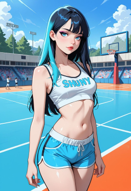 masterpiece, best quality, amazing quality, high-resolution, detailed skin, cheeky, posing, vibrant colors, warm tones, 1girl, lipstick, uncensored, makeup, nose, lips, detailed face, medium breasts, long hair, straight hair, shorts, crop top, outdoors, basketball_court, basketball, sunny, daytime, summer, masterpiece, best quality, amazing quality, very aesthetic, absurdres, newest, zPDXLxxx zPDXL3
Negative prompt: 3d, lowres, worst quality, bad quality, sepia, asian, red hair, pubic hair, excessive cum, bad anatomy, jpeg artifacts, signature, watermark, old, oldest, censored, bar censor, large breasts, zPDXLxxx-neg
Steps: 30, Sampler: Euler a, Schedule type: Automatic, CFG scale: 5.5, Seed: 3131520274, Size: 832x1216, Model hash: 29dd7b2a74, Model: animij_v10, Denoising strength: 0.35, Style Selector Enabled: True, Style Selector Randomize: False, Style Selector Style: base, Hires Module 1: Use same choices, Hires sampler: DPM++ 2M, Hires CFG Scale: 7, Hires schedule type: Karras, Hires upscale: 2, Hires steps: 10, Hires upscaler: R-ESRGAN 4x+, TI: "zPDXLxxx, zPDXL, zPDXLxxx, zPDXL", Version: f2.0.1v1.10.1-previous-669-gdfdcbab6
