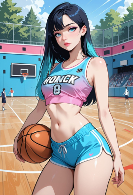 masterpiece, best quality, amazing quality, high-resolution, detailed skin, cheeky, posing, vibrant colors, warm tones, 1girl, lipstick, uncensored, makeup, nose, lips, detailed face, medium breasts, long hair, straight hair, shorts, crop top, outdoors, basketball_court, basketball, sunny, daytime, summer, masterpiece, best quality, amazing quality, very aesthetic, absurdres, newest, zPDXLxxx zPDXL3
Negative prompt: 3d, lowres, worst quality, bad quality, sepia, asian, red hair, pubic hair, excessive cum, bad anatomy, jpeg artifacts, signature, watermark, old, oldest, censored, bar censor, large breasts, zPDXLxxx-neg
Steps: 30, Sampler: Euler a, Schedule type: Automatic, CFG scale: 5.5, Seed: 3131520275, Size: 832x1216, Model hash: 29dd7b2a74, Model: animij_v10, Denoising strength: 0.35, Style Selector Enabled: True, Style Selector Randomize: False, Style Selector Style: base, Hires Module 1: Use same choices, Hires sampler: DPM++ 2M, Hires CFG Scale: 7, Hires schedule type: Karras, Hires upscale: 2, Hires steps: 10, Hires upscaler: R-ESRGAN 4x+, TI: "zPDXLxxx, zPDXL, zPDXLxxx, zPDXL", Version: f2.0.1v1.10.1-previous-669-gdfdcbab6