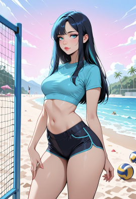 masterpiece, best quality, amazing quality, high-resolution, detailed skin, cheeky, posing, vibrant colors, warm tones, 1girl, lipstick, uncensored, makeup, nose, lips, detailed face, medium breasts, thick thighs, long hair, straight hair, shorts, crop top, beach, volleyball_court, volleyball, sunny, daytime, summer, masterpiece, best quality, amazing quality, very aesthetic, absurdres, newest, zPDXLxxx zPDXL3
Negative prompt: 3d, lowres, worst quality, bad quality, sepia, asian, red hair, pubic hair, excessive cum, bad anatomy, jpeg artifacts, signature, watermark, old, oldest, censored, bar censor, large breasts, zPDXLxxx-neg
Steps: 30, Sampler: Euler a, Schedule type: Automatic, CFG scale: 5.5, Seed: 3131520273, Size: 832x1216, Model hash: 29dd7b2a74, Model: animij_v10, Denoising strength: 0.35, Style Selector Enabled: True, Style Selector Randomize: False, Style Selector Style: base, Hires Module 1: Use same choices, Hires sampler: DPM++ 2M, Hires CFG Scale: 7, Hires schedule type: Karras, Hires upscale: 2, Hires steps: 10, Hires upscaler: R-ESRGAN 4x+, TI: "zPDXLxxx, zPDXL, zPDXLxxx, zPDXL", Version: f2.0.1v1.10.1-previous-669-gdfdcbab6