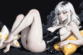 best quality, amazing quality, masterpiece, high_quality, highres, 1girl, solo, Faux patent, satin slip top, black eyes, white hair, black clothes, pale skin, cloudy, black background, polish nails, daring, bare feet, medium breasts, half closed eyes, flirty, areola slip, star pillow, light smile, look away,
Negative prompt: worst_quality, bad_quality, poorly_detailed, old,
Steps: 28, Sampler: Euler a, Schedule type: Automatic, CFG scale: 6, Seed: 187265384, Size: 1216x832, Model hash: 29dd7b2a74, Model: animij_v10, Denoising strength: 0.35, Style Selector Enabled: True, Style Selector Randomize: False, Style Selector Style: base, Hires Module 1: Use same choices, Hires sampler: DPM++ 2M, Hires CFG Scale: 1, Hires schedule type: Karras, Hires upscale: 2, Hires steps: 10, Hires upscaler: 4x-UltraSharp, Version: f2.0.1v1.10.1-previous-669-gdfdcbab6
