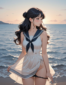 masterpiece, high_quality, highres, 1girl, woman, looking_at_afar, blush, panty_pull, sailor_dress, hairbun, wavy_hair, ocean_background,
Negative prompt: worst_quality, bad_quality, poorly_detailed, young,
Steps: 30, Sampler: Euler a, Schedule type: Automatic, CFG scale: 4, Seed: 944324741, Size: 896x1152, Model hash: 29dd7b2a74, Model: animij_v10, Denoising strength: 0.35, Clip skip: 2, Style Selector Enabled: True, Style Selector Randomize: False, Style Selector Style: base, Hires Module 1: Use same choices, Hires sampler: DPM++ 2M, Hires CFG Scale: 1, Hires schedule type: Karras, Hires upscale: 2, Hires steps: 10, Hires upscaler: 4x-UltraSharp, Version: f2.0.1v1.10.1-previous-669-gdfdcbab6