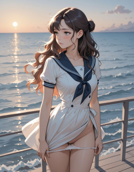 masterpiece, high_quality, highres, 1girl, woman, looking_at_afar, blush, panty_pull, sailor_dress, hairbun, wavy_hair, ocean_background,
Negative prompt: worst_quality, bad_quality, poorly_detailed, young,
Steps: 30, Sampler: Euler a, Schedule type: Automatic, CFG scale: 4, Seed: 944324743, Size: 896x1152, Model hash: 29dd7b2a74, Model: animij_v10, Denoising strength: 0.35, Clip skip: 2, Style Selector Enabled: True, Style Selector Randomize: False, Style Selector Style: base, Hires Module 1: Use same choices, Hires sampler: DPM++ 2M, Hires CFG Scale: 1, Hires schedule type: Karras, Hires upscale: 2, Hires steps: 10, Hires upscaler: 4x-UltraSharp, Version: f2.0.1v1.10.1-previous-669-gdfdcbab6