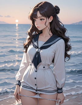 masterpiece, high_quality, highres, 1girl, woman, looking_at_afar, blush, panty_pull, sailor_dress, hairbun, wavy_hair, ocean_background,
Negative prompt: worst_quality, bad_quality, poorly_detailed, young,
Steps: 30, Sampler: Euler a, Schedule type: Automatic, CFG scale: 4, Seed: 944324744, Size: 896x1152, Model hash: 29dd7b2a74, Model: animij_v10, Denoising strength: 0.35, Clip skip: 2, Style Selector Enabled: True, Style Selector Randomize: False, Style Selector Style: base, Hires Module 1: Use same choices, Hires sampler: DPM++ 2M, Hires CFG Scale: 1, Hires schedule type: Karras, Hires upscale: 2, Hires steps: 10, Hires upscaler: 4x-UltraSharp, Version: f2.0.1v1.10.1-previous-669-gdfdcbab6