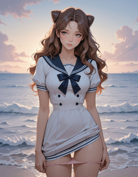 masterpiece, high_quality, highres, 1girl, woman, looking_at_afar, blush, panty_pull, sailor_dress, hairbun, wavy_hair, ocean_background,
Negative prompt: worst_quality, bad_quality, poorly_detailed, young,
Steps: 30, Sampler: Euler a, Schedule type: Automatic, CFG scale: 4, Seed: 944324745, Size: 896x1152, Model hash: 29dd7b2a74, Model: animij_v10, Denoising strength: 0.35, Clip skip: 2, Style Selector Enabled: True, Style Selector Randomize: False, Style Selector Style: base, Hires Module 1: Use same choices, Hires sampler: DPM++ 2M, Hires CFG Scale: 1, Hires schedule type: Karras, Hires upscale: 2, Hires steps: 10, Hires upscaler: 4x-UltraSharp, Version: f2.0.1v1.10.1-previous-669-gdfdcbab6