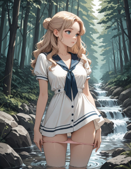 masterpiece, high_quality, highres, 1girl, woman, looking_at_afar, blush, panty_pull, sailor_dress, hairbun, wavy_hair, stream, forest_background,
Negative prompt: worst_quality, bad_quality, poorly_detailed, young,
Steps: 30, Sampler: Euler a, Schedule type: Automatic, CFG scale: 4, Seed: 944324742, Size: 896x1152, Model hash: 29dd7b2a74, Model: animij_v10, Denoising strength: 0.35, Clip skip: 2, Style Selector Enabled: True, Style Selector Randomize: False, Style Selector Style: base, Hires Module 1: Use same choices, Hires sampler: DPM++ 2M, Hires CFG Scale: 1, Hires schedule type: Karras, Hires upscale: 2, Hires steps: 10, Hires upscaler: 4x-UltraSharp, Version: f2.0.1v1.10.1-previous-669-gdfdcbab6