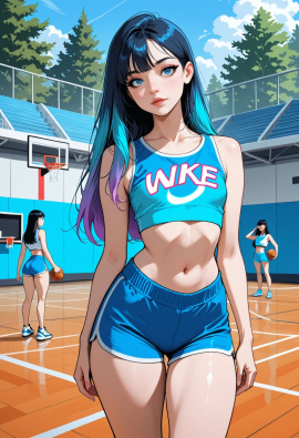 masterpiece, best quality, amazing quality, high-resolution, detailed skin, cheeky, posing, vibrant colors, warm tones, 2girls, lipstick, uncensored, makeup, nose, lips, detailed face, small breasts, thick thighs, long hair, straight hair, wearing nike pro, shorts, crop top, outdoors, basketball_court, sunny, daytime, summer, masterpiece, best quality, amazing quality, very aesthetic, absurdres, newest, zPDXLxxx zPDXL3
Negative prompt: 3d, lowres, worst quality, bad quality, sepia, asian, red hair, pubic hair, excessive cum, bad anatomy, jpeg artifacts, signature, watermark, old, oldest, censored, bar censor, large breasts, zPDXLxxx-neg
Steps: 30, Sampler: Euler a, Schedule type: Automatic, CFG scale: 5.5, Seed: 3131520278, Size: 832x1216, Model hash: 29dd7b2a74, Model: animij_v10, Denoising strength: 0.35, Style Selector Enabled: True, Style Selector Randomize: False, Style Selector Style: base, Hires Module 1: Use same choices, Hires sampler: DPM++ 2M, Hires CFG Scale: 1, Hires schedule type: Karras, Hires upscale: 2, Hires steps: 10, Hires upscaler: 4x-UltraSharp, TI: "zPDXLxxx, zPDXL, zPDXLxxx, zPDXL", Version: f2.0.1v1.10.1-previous-669-gdfdcbab6