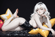 best quality, amazing quality, masterpiece, high_quality, highres, 1girl, solo, Faux patent, satin slip top, black eyes, white hair, black clothes, pale skin, cloudy, black background, polish nails, daring, bare feet, medium breasts, half closed eyes, flirty, areola slip, star pillow, light smile, look away,
Negative prompt: worst_quality, bad_quality, poorly_detailed, old,
Steps: 28, Sampler: Euler a, Schedule type: Automatic, CFG scale: 6, Seed: 187265390, Size: 1216x832, Model hash: 29dd7b2a74, Model: animij_v10, Denoising strength: 0.35, Style Selector Enabled: True, Style Selector Randomize: False, Style Selector Style: base, Hires Module 1: Use same choices, Hires sampler: DPM++ 2M, Hires CFG Scale: 1, Hires schedule type: Karras, Hires upscale: 2, Hires steps: 10, Hires upscaler: 4x-UltraSharp, Version: f2.0.1v1.10.1-previous-669-gdfdcbab6